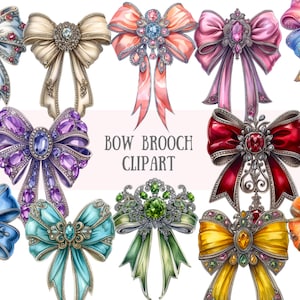 Acuarela arco broche clipart joyería de piedras preciosas PNG descargas de imágenes digitales para la fabricación de tarjetas álbum de recortes diario basura artesanías de papel