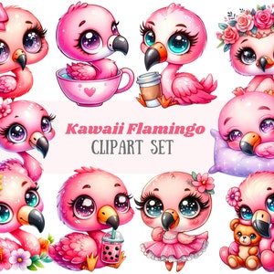Aquarel flamingo clipart kawaii flamingo roze tropisch PNG digitale afbeelding downloaden voor kaarten maken plakboek junk Journal Paper Craft