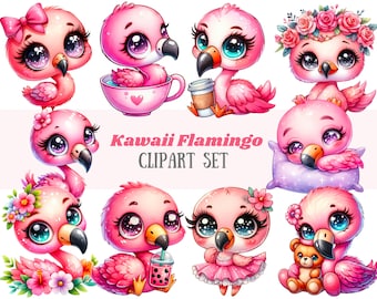 Watercolour Flamingo Clipart Kawaii Flamingo Pink Tropical PNG Digital Image Download for Card Making Scrapbook Junk Journal Paper Craft