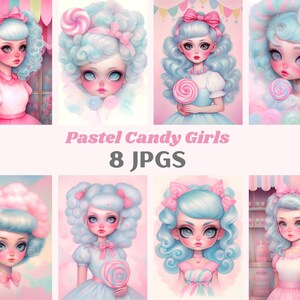 Aquarela Pastel Candy Girl Clipart Big Eyed Girl Art JPG Downloads de imagens digitais para fazer cartões Scrapbook Junk Journal Paper Crafts