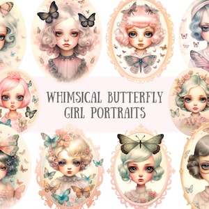 Acuarela caprichosa mariposa chica clipart PNG descargas de imágenes digitales para la fabricación de tarjetas Scrapbook Junk Journal Paper Crafts