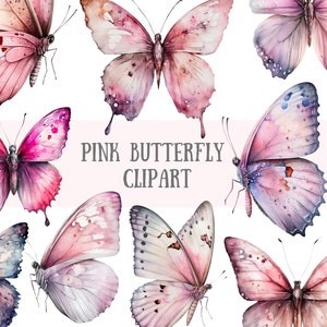 Aquarell rosa Schmetterling Clipart Pastell Schmetterlinge PNG digitale Bild-Downloads für die Kartenherstellung Scrapbook Junk Journal Papierhandwerk
