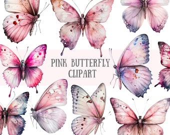 Acuarela rosa mariposa clipart mariposas pastel PNG descargas de imágenes digitales para la fabricación de tarjetas Scrapbook Junk Journal Paper Crafts