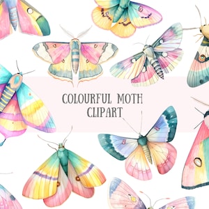 Aquarell bunte Motte Clipart Frühling Regenbogen Schmetterling PNG digitale Bild-Downloads für die Kartenherstellung Scrapbook Junk Journal Papierhandwerk