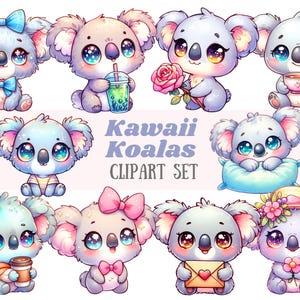 Clipart di Koala Kawaii acquerello Koala carino bambino pastello PNG Download di immagini digitali per la creazione di biglietti, album, diari, artigianato di carta