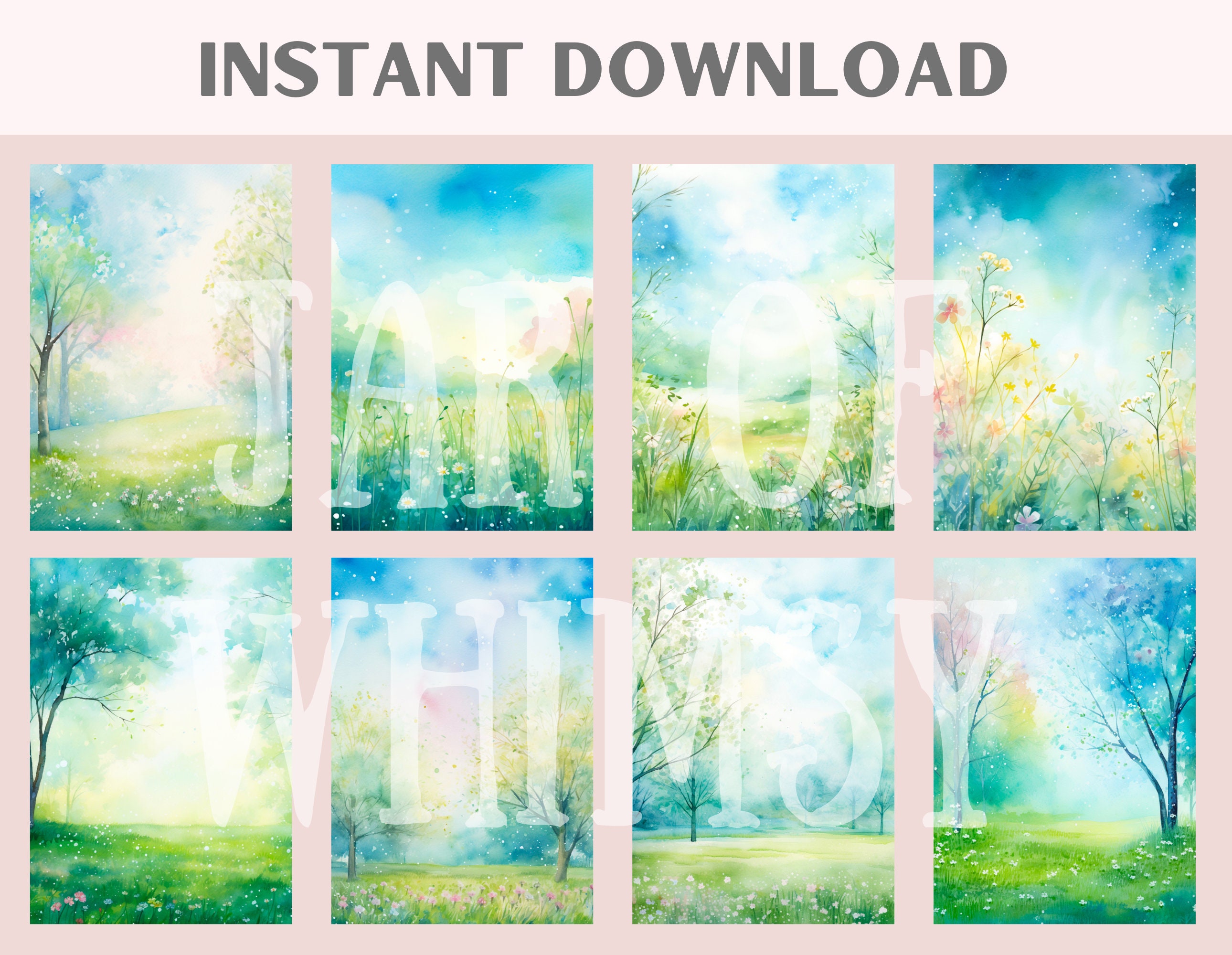 Watercolour Beautiful Spring Day Clipart Pastel Landscape JPG Digital ...