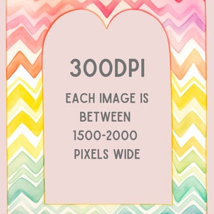 May include: A colourful chevron pattern frame with a gold border. The text inside the frame reads "300DPI EACH IMAGE IS BETWEEN 1500-2000 PIXELS WIDE".