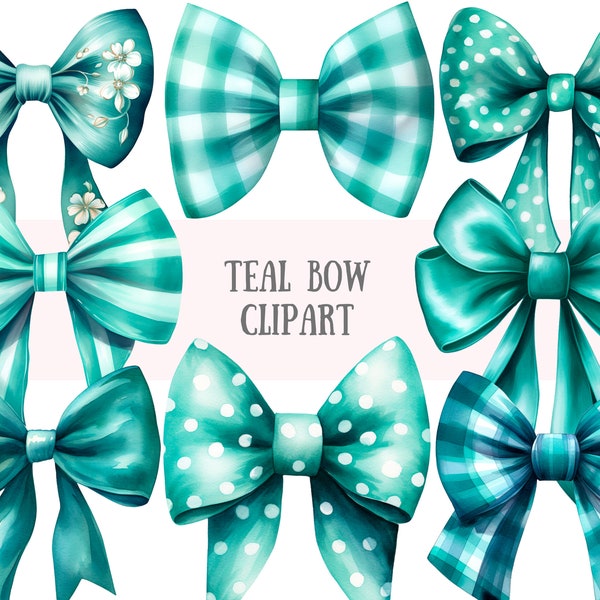 Watercolour Teal Bow Clipart Aqua Ocean Blue Bow PNG Digital Image Downloads for Card Making Scrapbook Junk Journal Paper Crafts