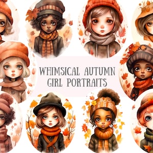 Watercolour Whimsical Autumn Girl Clipart Fall Fashion Girl PNG Digital Image Downloads for Card Making Scrapbook Junk Journal Paper Craft