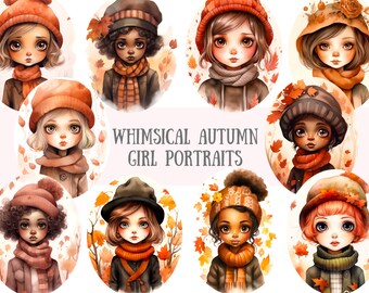 Watercolour Whimsical Autumn Girl Clipart Fall Fashion Girl PNG Digital Image Downloads for Card Making Scrapbook Junk Journal Paper Craft
