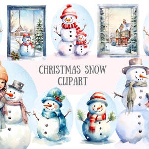 Watercolour Christmas Snow Clipart Christmas Snowman PNG Digital Image Downloads for Card Making Scrapbook Junk Journal Paper Craft