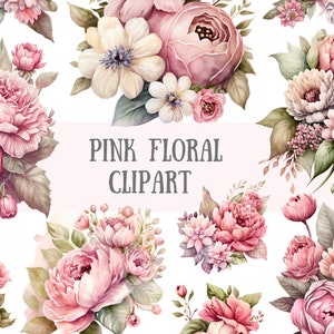 Aquarela Rosa Floral Clipart Rose Bouquet Downloads de imagens digitais PNG para fazer cartões Scrapbook Junk Journal Paper Crafts
