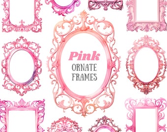 Watercolour Pink Ornate Frame Clipart Baroque Frames PNG Digital Image Downloads for Card Making Scrapbooking Junk Journal Paper Crafts