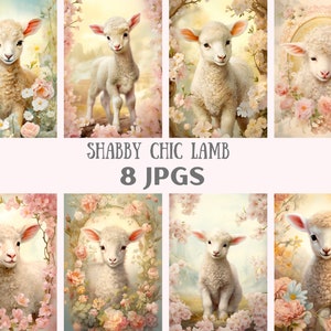 Aquarell Shabby Chic Lamm Clipart Ostern Baby Schaf JPG Digitalbild Downloads für die Kartenherstellung Scrapbook Junk Journal Papierhandwerk
