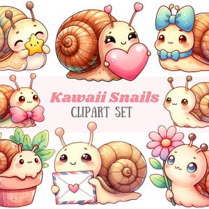 Aquarell Kawaii Schnecke Clipart Chibi Snail Mail PNG Digitalbild Download für Kartenherstellung Scrapbook Junk Journal Papierhandwerk