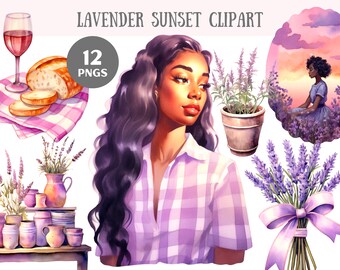 Watercolour Lavender Sunset Clipart Purple Cottagecore PNG Digital Image Downloads for Card Making Scrapbook Junk Journal Paper Crafts