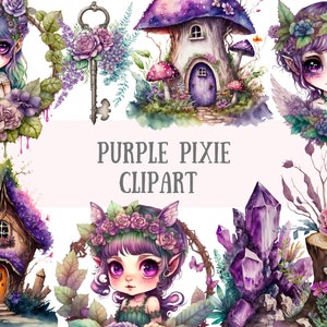 Aquarelle violet lutin clipart - améthyste fée Fantasy PNG image numérique téléchargements pour la fabrication de cartes, scrapbooking, journal indésirable, travaux manuels en papier