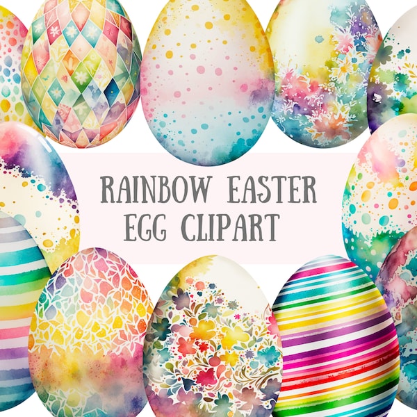 Watercolour Rainbow Easter Eggs Clipart - Spring Rainbow PNG Digital Image Downloads for Card Making, Scrapbook, Junk Journal, Paper Crafts