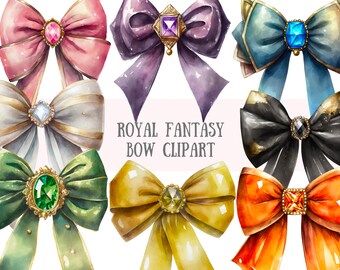 Watercolour Royal Fantasy Bows Clipart - Princess Bows PNG Digital Image Downloads for Card Making, Scrapbook, Junk Journal, Paper Crafts
