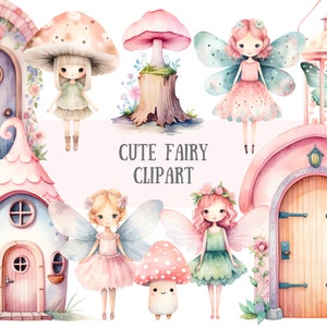Aquarell süße Fee Clipart Pastell Märchen Grafik PNG Digitales Bild Downloads für die Kartenherstellung Scrapbook Junk Journal Papierhandwerk