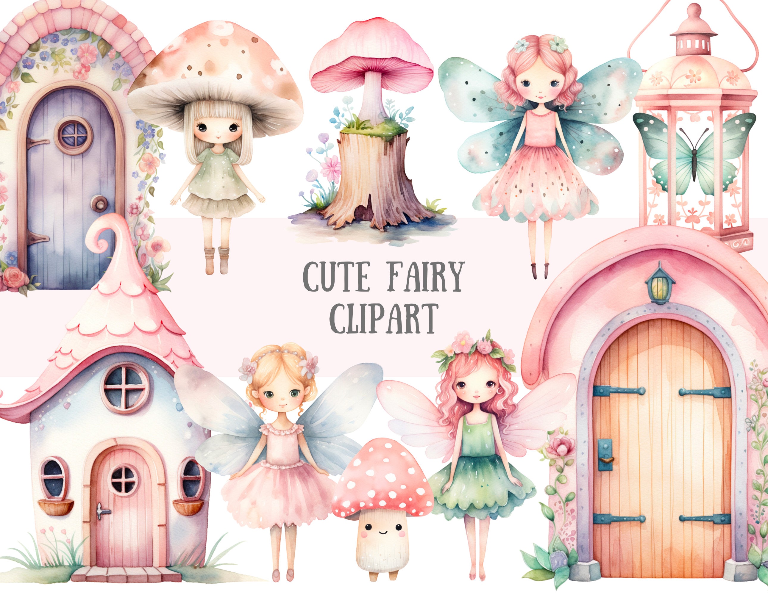 Watercolour Cute Fairy Clipart Pastel Fairytale Graphic PNG Digital ...