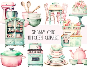 Watercolour Shabby Chic Kitchen Clipart Retro Baking PNG Digital Image Downloads for Card Making Scrapbook Junk Journal Paper Crafts