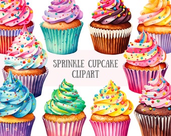 Watercolour Sprinkle Cupcake Clipart Birthday Cake PNG Digital Image Downloads for Card Making Scrapbook Junk Journal Paper Crafts