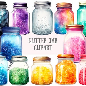 Aquarel glitterpot Clipart Magic Fairy Dust Jar PNG Digitale afbeeldingsdownloads voor kaarten maken Scrapbook Junk Journal Paper Crafts