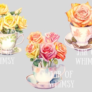 Watercolour Spring Rose Teacup Clipart Tea Time PNG Digital Image ...