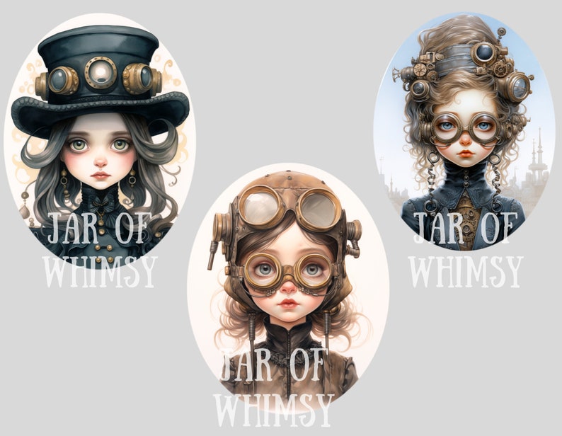 Watercolour Whimsical Steampunk Girl Clipart Gothic Fashion PNG Digital Image Downloads for Card Making Scrapbook Junk Journal Paper Craft image 7