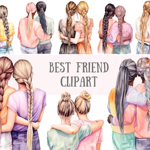 Aquarela Melhor Amigo Clipart Pastel Amizade Besties Downloads de imagens digitais PNG para fazer cartões Scrapbook Junk Journal Paper Crafts