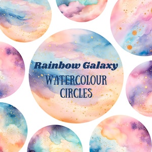 Arc-en-ciel galaxie cercles aquarelle Clipart rêve ciel nocturne PNG téléchargements d'images numériques pour la fabrication de cartes scrapbooking journal indésirable papier artisanat