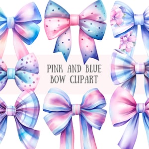 Acquerello rosa e fiocco blu Clipart Cute Gender Reveal PNG Download di immagini digitali per la creazione di cartoline Scrapbook Junk Journal Paper Crafts