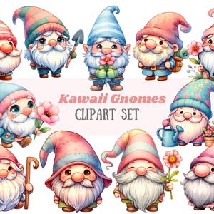 Acquerello Kawaii Gnome Clipart Cute Garden Gnome PNG Download di immagini digitali per la creazione di cartoline Scrapbook Junk Journal Paper Crafts