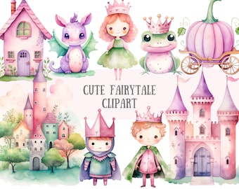 Watercolour Cute Fairytale Clipart Pastel Princess Graphic PNG Digital Image Downloads for Card Making Scrapbook Junk Journal Paper Crafts