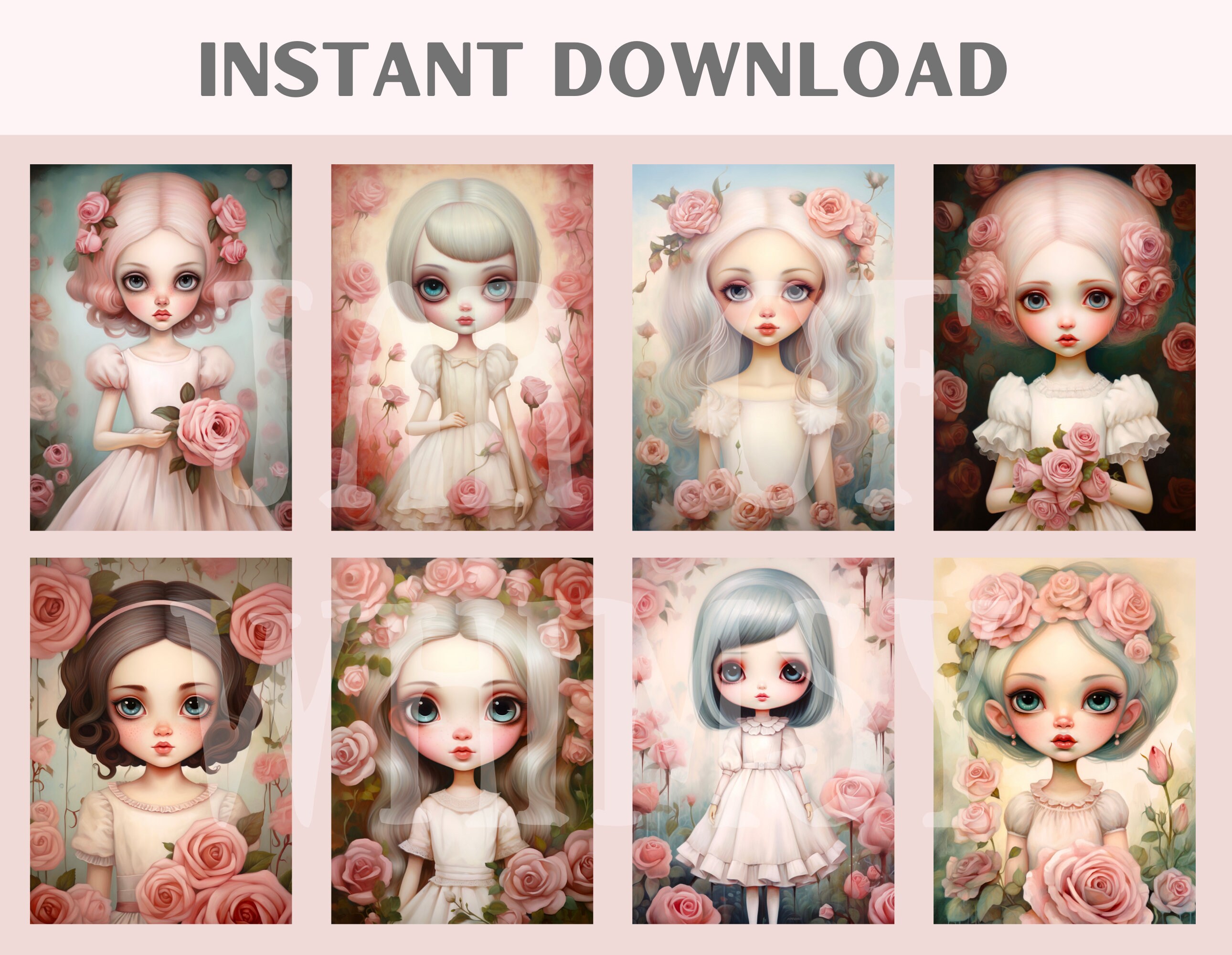 Watercolour Shabby Chic Girl Clipart Big Eyed Girl Art Print JPG ...