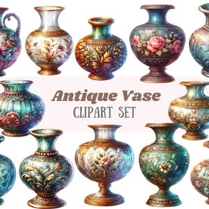 Aquarel antieke vaas clipart lege Victoriaanse vaas PNG digitale afbeeldingsdownloads voor kaart maken plakboek ongewenste dagboek papier ambachten