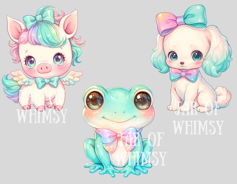 Watercolour Pastel Rainbow Animal Clipart Kawaii Animals PNG Digital ...