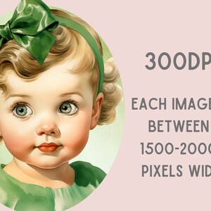 Akvarell Vintage Baby Girl Clipart Baby Shower PNG Digitala Bildnedladdningar för Korttillverkning Scrapbook Junk Journal Papperspyssel bild 3