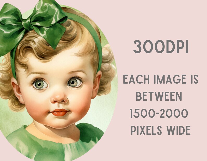 Akvarell Vintage Baby Girl Clipart Baby Shower PNG Digitala Bildnedladdningar för Korttillverkning Scrapbook Junk Journal Papperspyssel bild 3