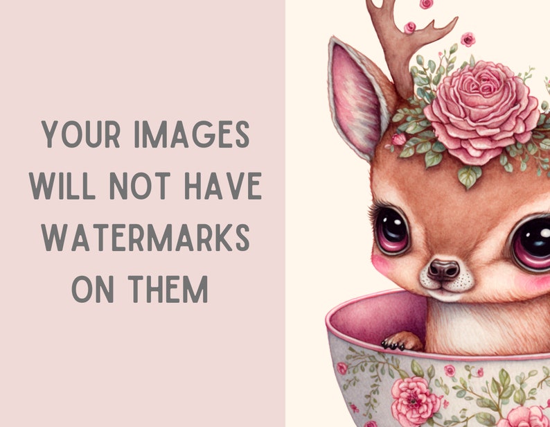 Watercolour Vintage Pink Deer Clipart Kitsch Deer PNG Etsy