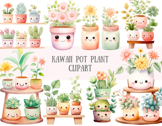 Watercolour Kawaii Pot Plant Clipart Cute Flower Pot Plants PNG Digital  Image Downloads for Card Making Scrapbook Junk Journal Paper Crafts - Etsy