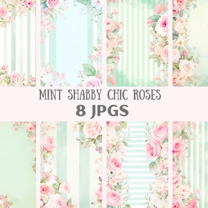 Aquarela Mint Shabby Chic Clipart Papel digital JPG Downloads de imagens digitais para fazer cartões Scrapbook Junk Journal Paper Crafts