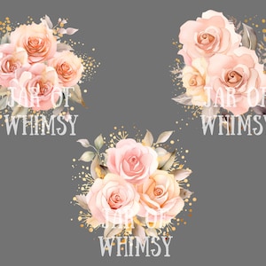 Watercolour Pink and Gold Rose Clipart Flower Floral Bouquet PNG ...