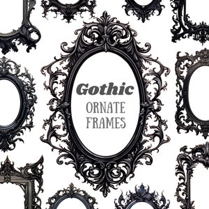 Watercolour Gothic Ornate Frame Clipart Baroque Black Frames PNG Digital Image Downloads for Card Making Scrapbook Junk Journal Paper Crafts