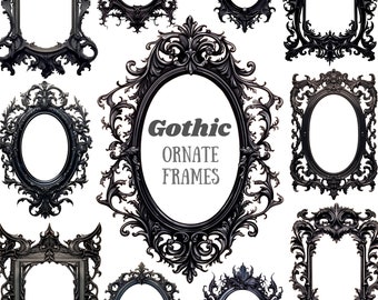 Watercolour Gothic Ornate Frame Clipart Baroque Black Frames PNG Digital Image Downloads for Card Making Scrapbook Junk Journal Paper Crafts