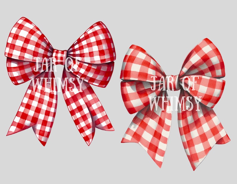 May include: Two red and white gingham bows with the text "Jar of Whimsy" in the center.