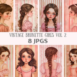 Wasserfarbe Vintage Girl Clipart Shabby Chic Girl JPG Digitales Bild Downloads für die Kartenherstellung Scrapbook Junk Journal Paper Crafts