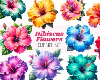 Watercolour Hibiscus Flower Clipart Spring Flower Elements PNG Digital Image Downloads for Card Making Scrapbook Junk Journal Paper Craft