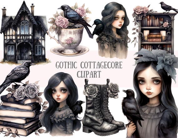 Watercolour Gothic Cottagecore Clipart Haunting Black Raven PNG Digital Image Downloads for Card Making Scrapbook Junk Journal Paper Crafts